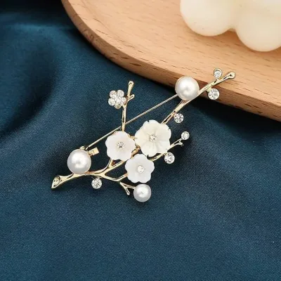 White Golden Floral Blossom Brooch